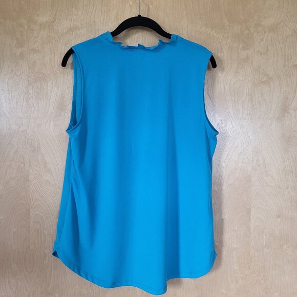 Ann Taylor Ruffle Neck Sleeveless Blouse Blue Print Size M - Picture 3 of 6